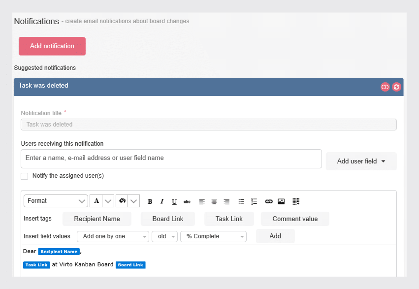 Virto Kanban Alerts