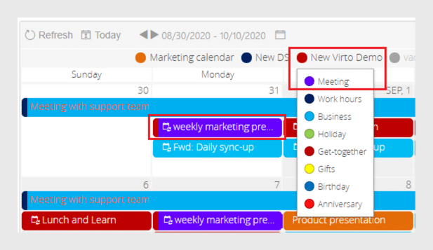 Virto Calendar Color-Coding