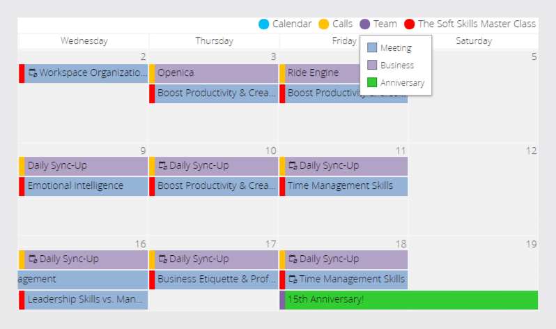 Virto Calendar with Common Categories