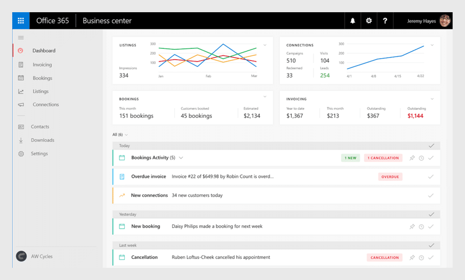 business center interface example