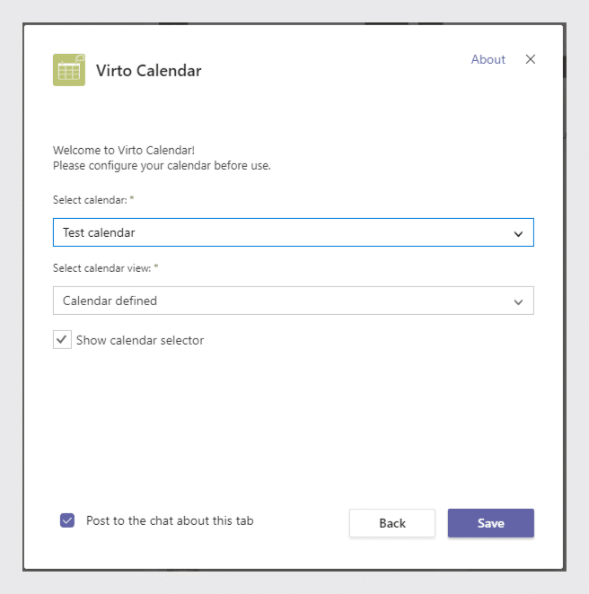 Select a calendar from your site collection to display in Teams.