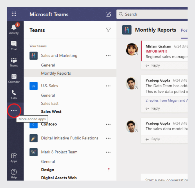 Open your Teams and click the three buttons icon “More added apps” on the left.