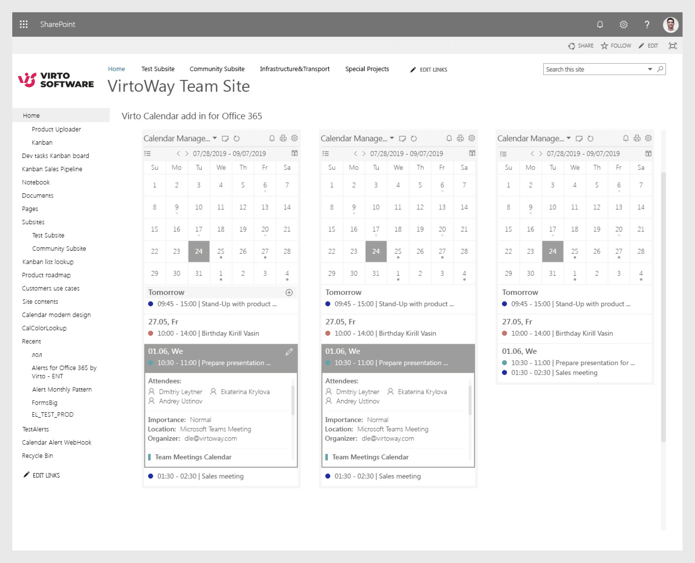SharePoint mini calendar