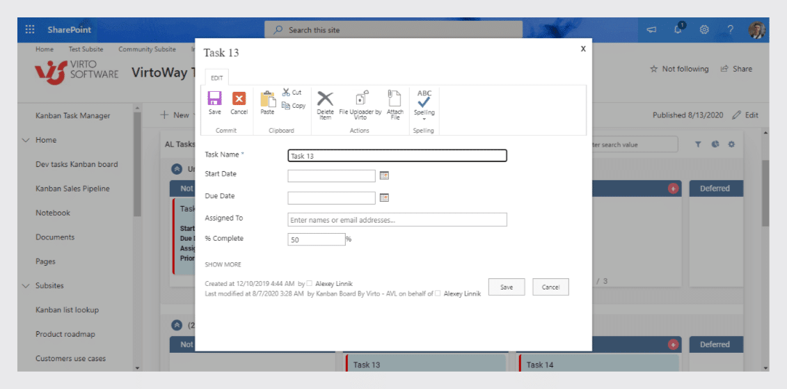 SP Form in Kanban Board Modern web Part