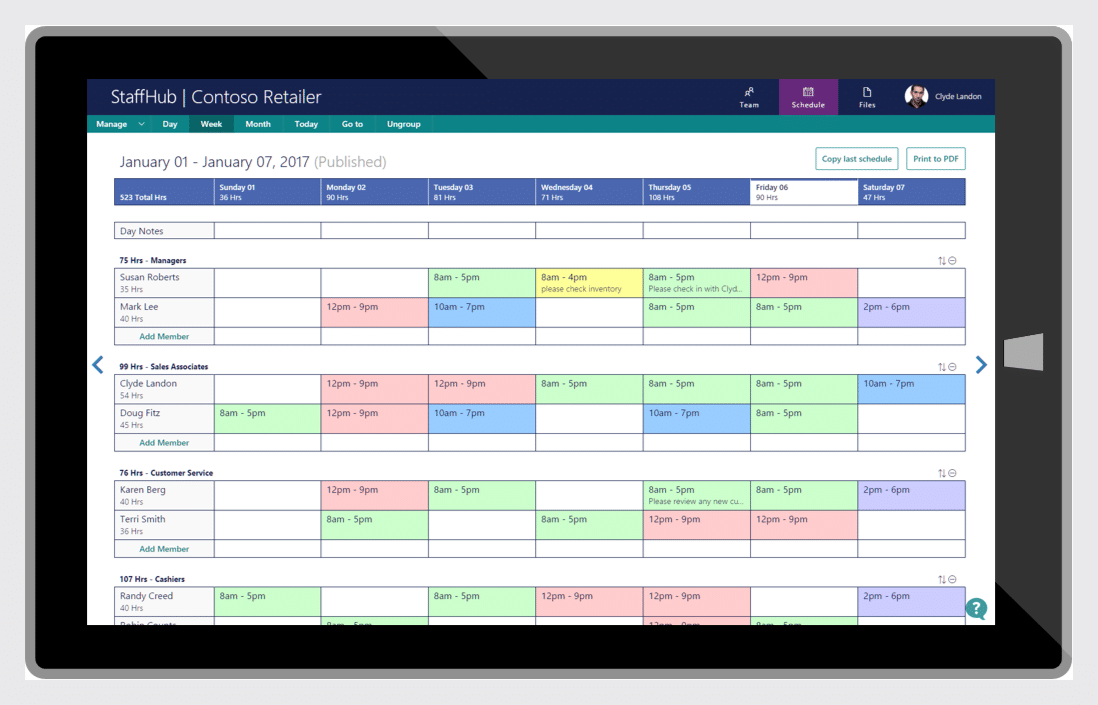 staffhub interface example
