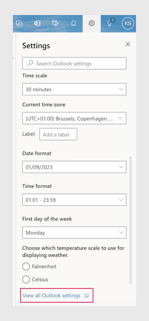 View all Outlook settings