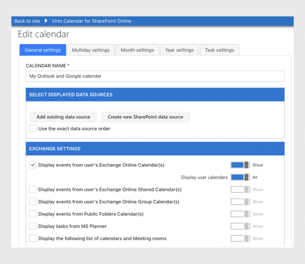 display events from exchange online calendar
