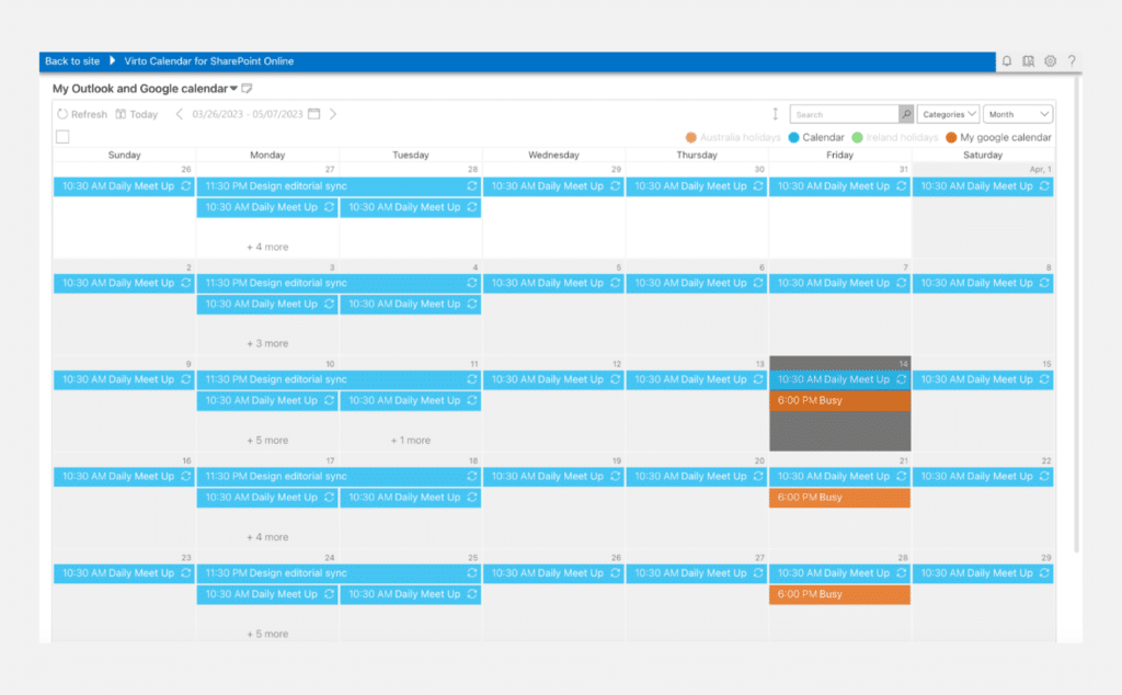 overlay calendars in Sharepoint