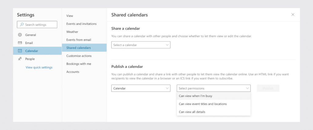 shared calendars in outlook