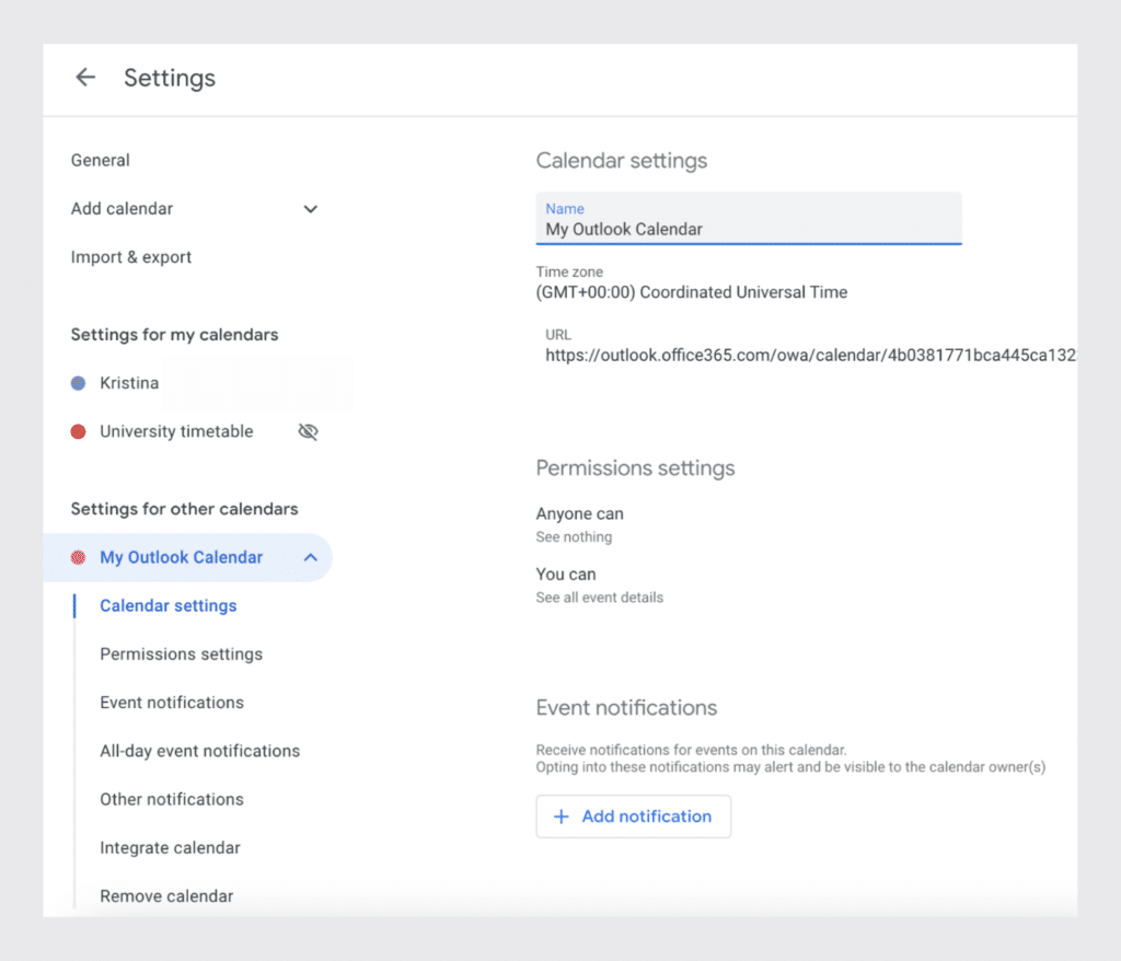 outlook calendar in google