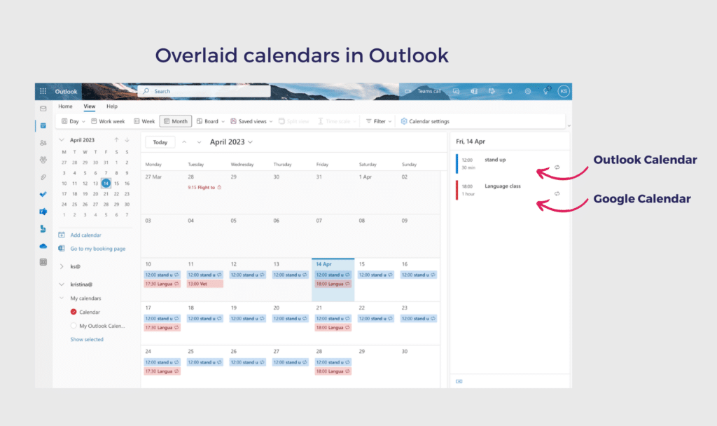 overlaid calendars in outlook