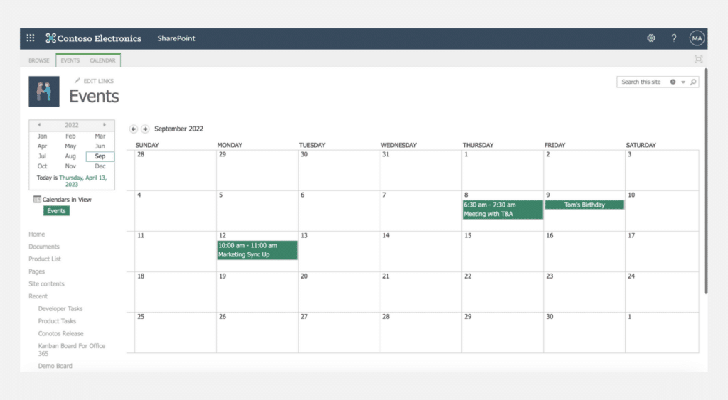 SharePoint Calendar\u00a0\u00a0