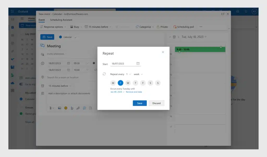 Recurring event in Office 365