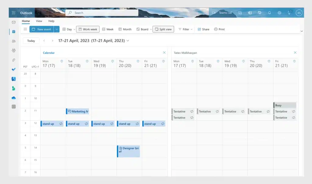 Split View in outlook
