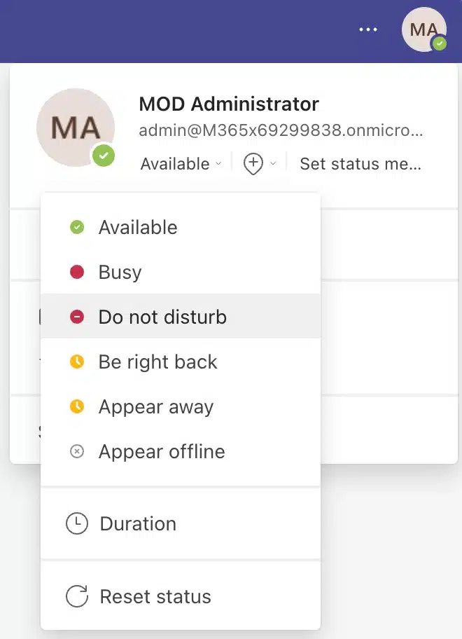 DND in MS Teams