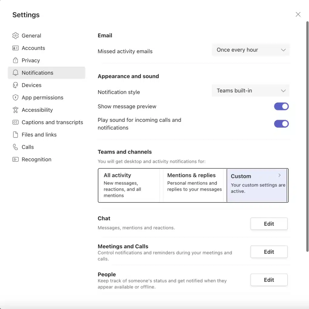customise notifications in Microsoft Teams