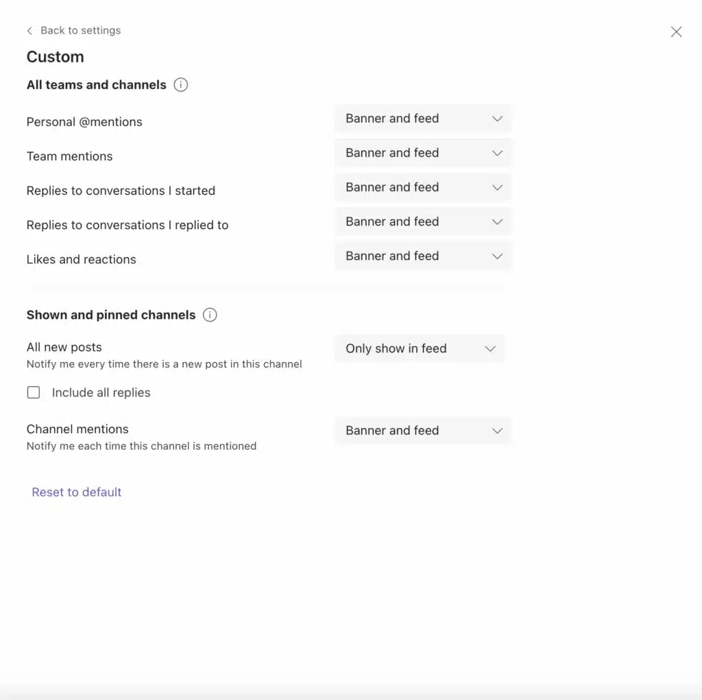 custom settings for alerts in MS Teams