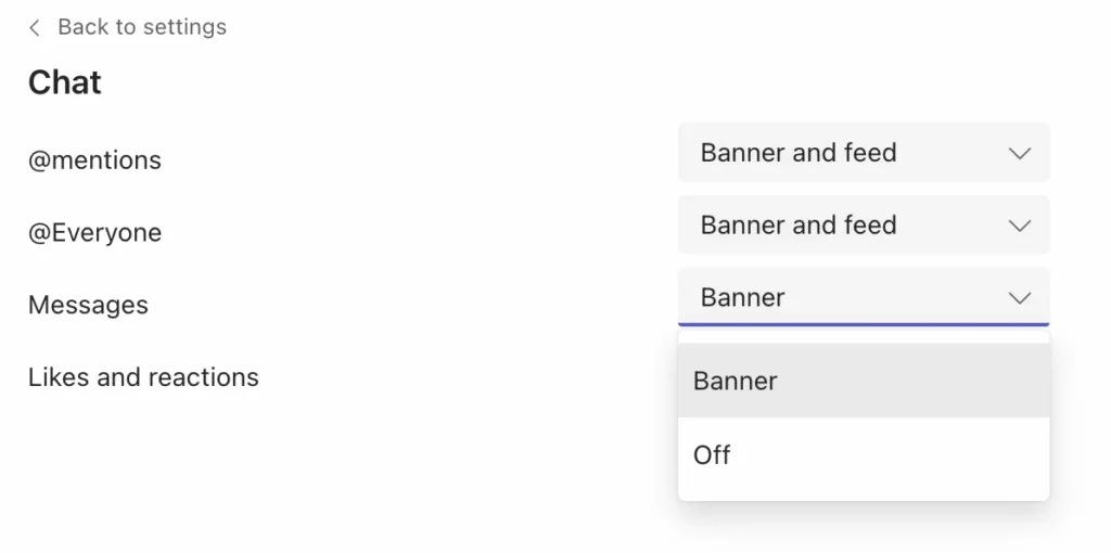 chat alerts in MS Teams