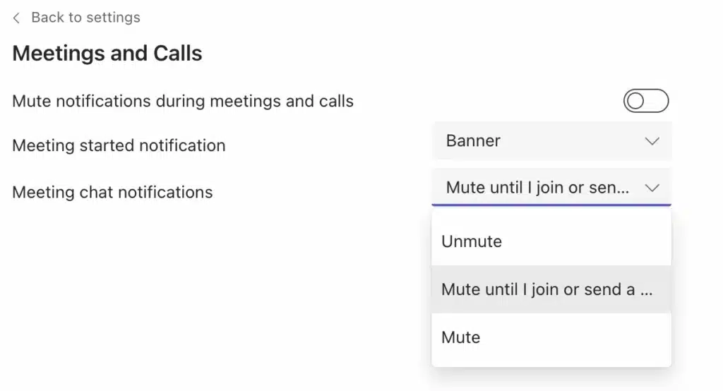 Meetings and calls alerts in MS Teams
