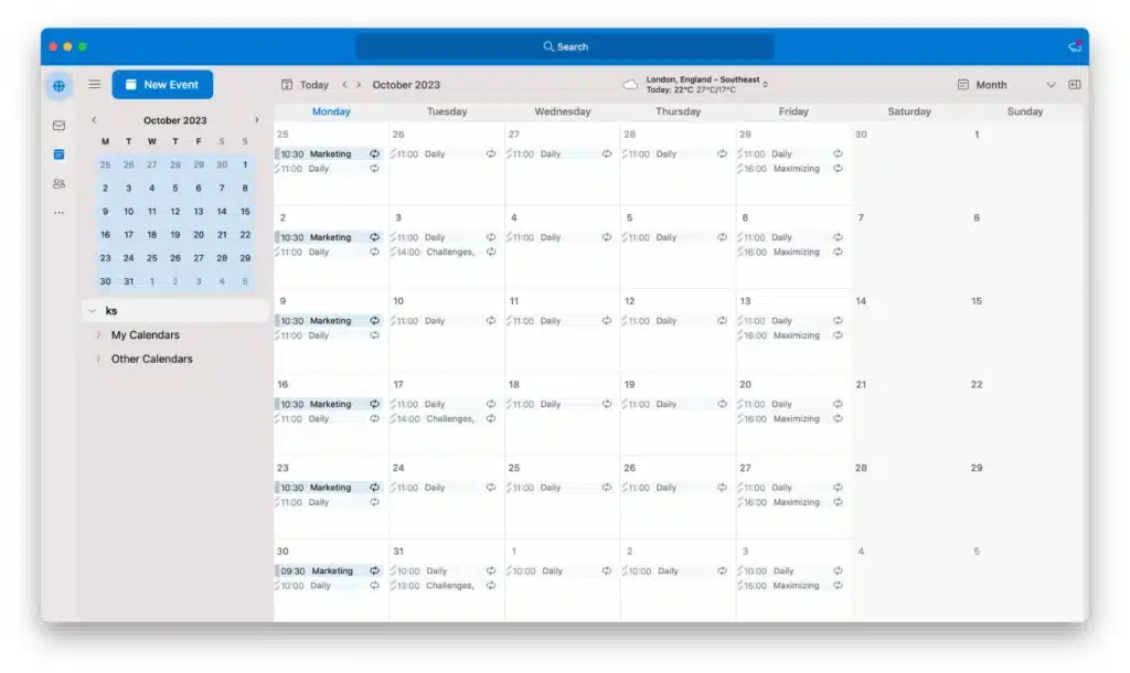 Microsoft Outlook Calendar\u00a0