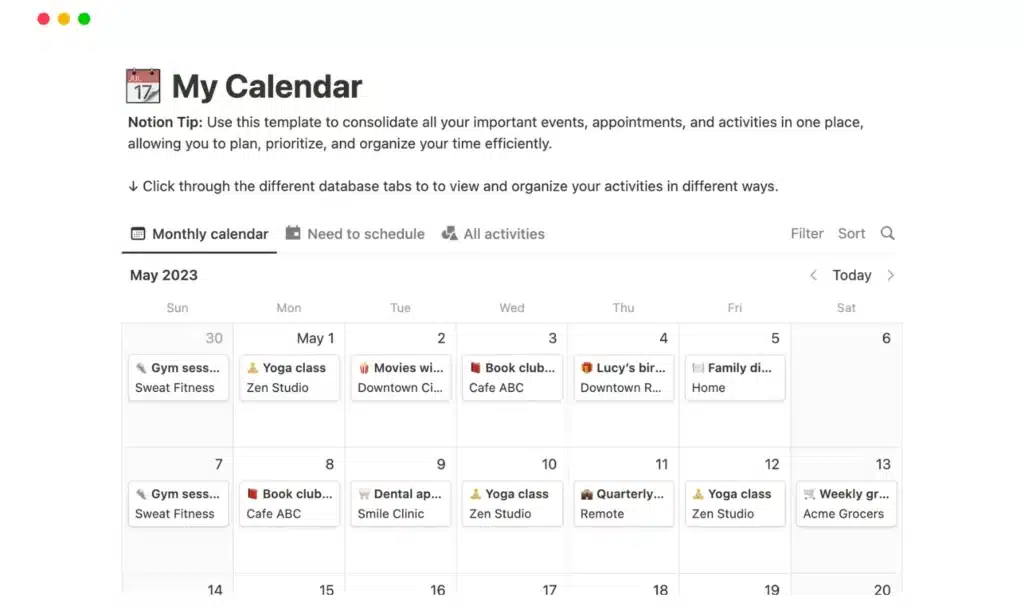 Notion calendar