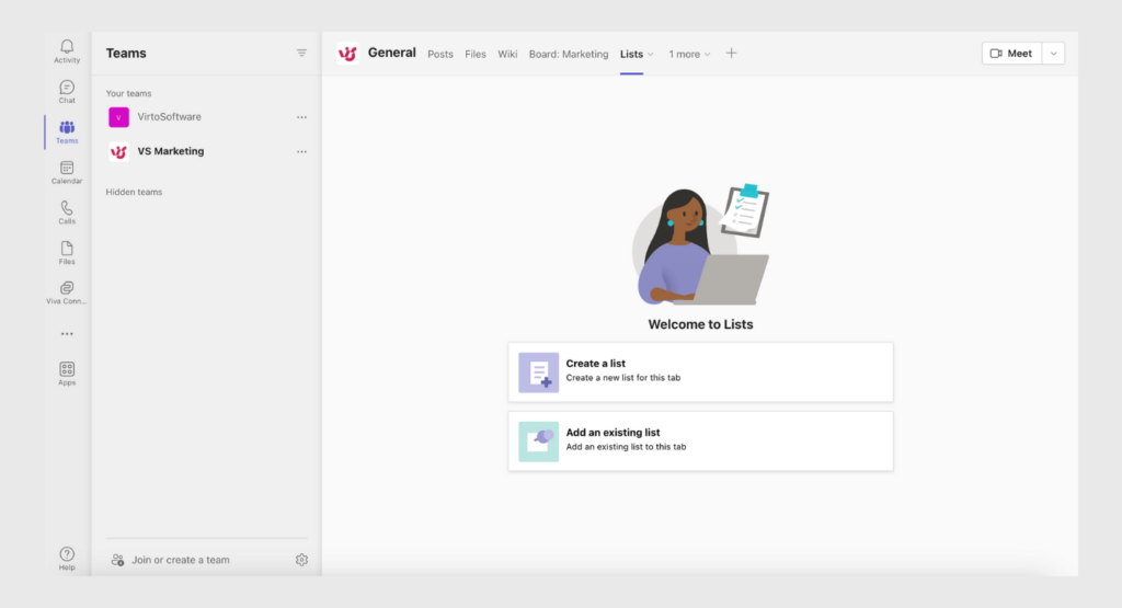 Create a new list in Microsoft Teams
