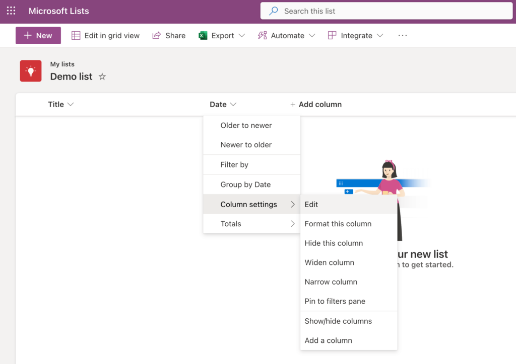 How to delete a column in Microsoft Lists\u00a0