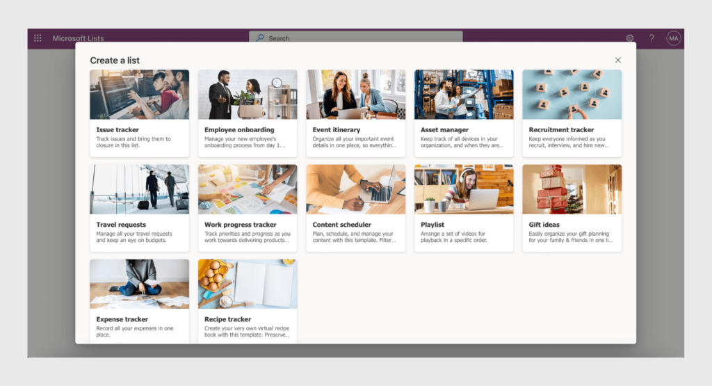 Templates in Microsoft Lists