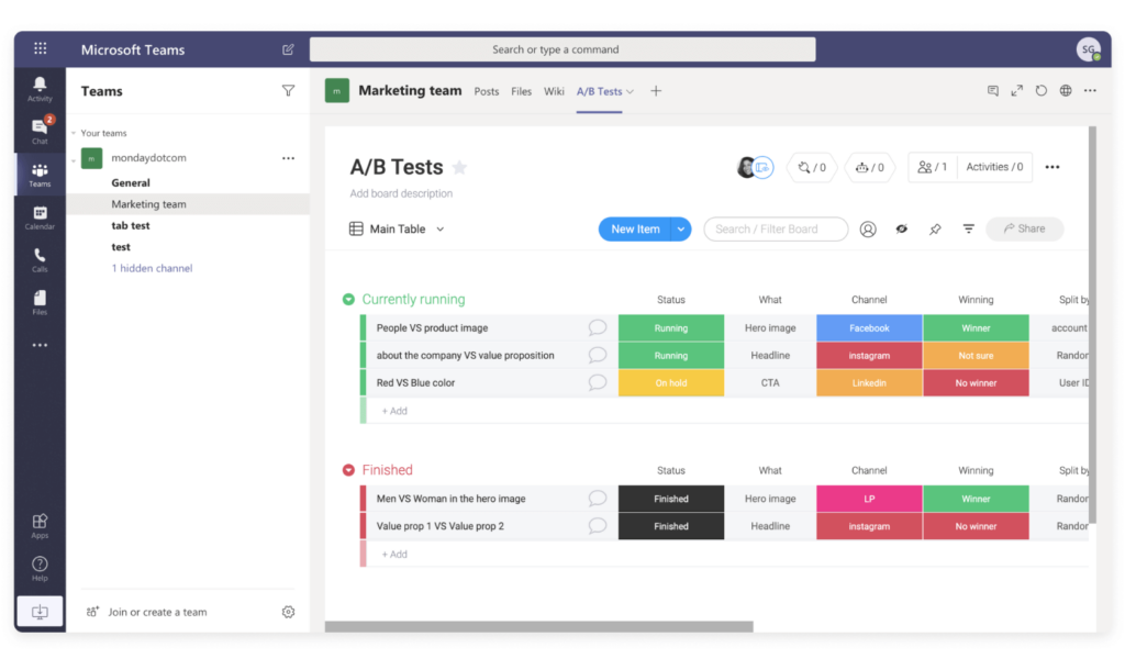 monday.com in MS Teams