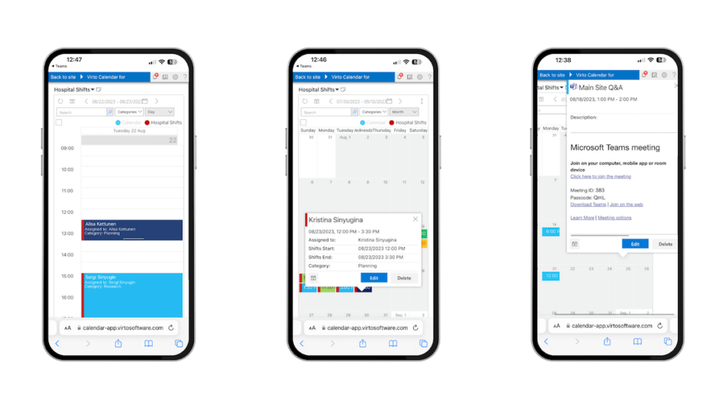 Virto calendar overlay mobile app