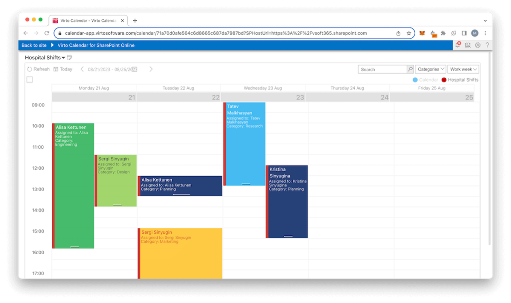 Virto Calendar - shifts