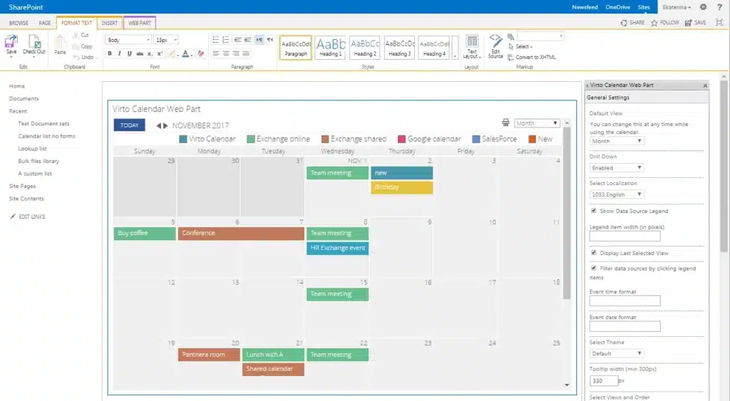 Virto Calendar in Edit mode.