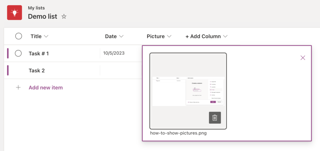 showing pictures on Microsoft Lists\u00a0