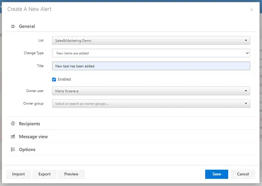 Jede Änderung einer SharePoint-Liste oder eines Dokuments kann der Auslöser für eine Warnung sein. Wählen Sie zunächst