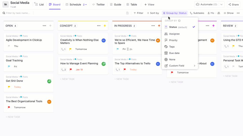 ClickUp Kanban board online