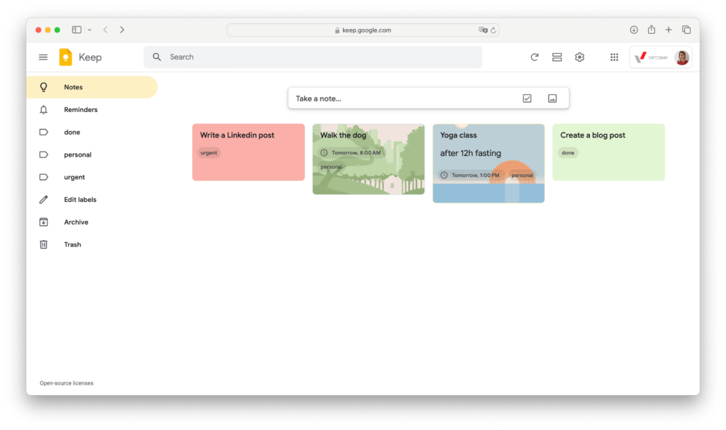 Google Keep as a Kanban Board