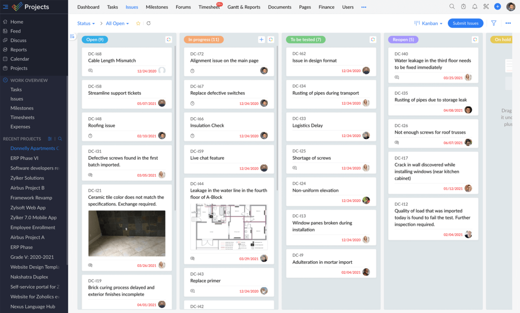 Zoho Projects\u00a0Kanban board