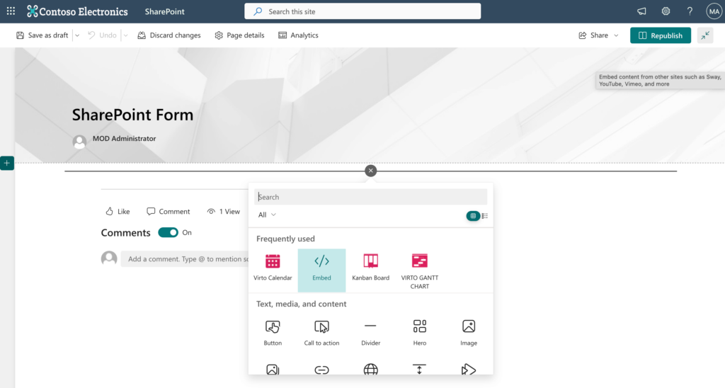 embedding a SharePoint form