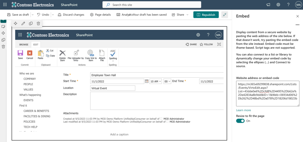 embedding form in SharePoint