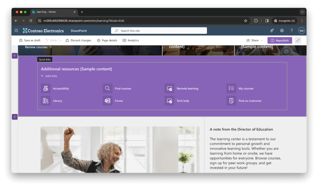 add quick links to Sharepoint site