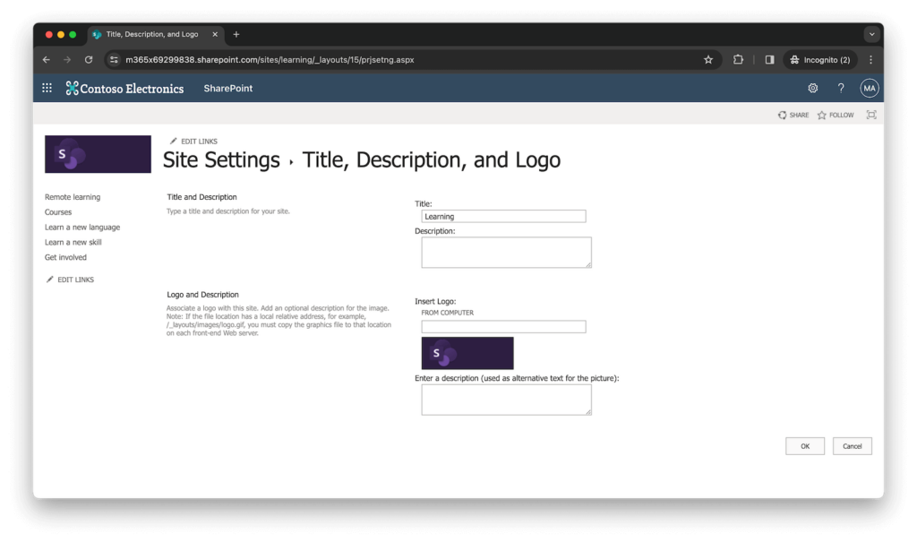 change logo in sharepoint site