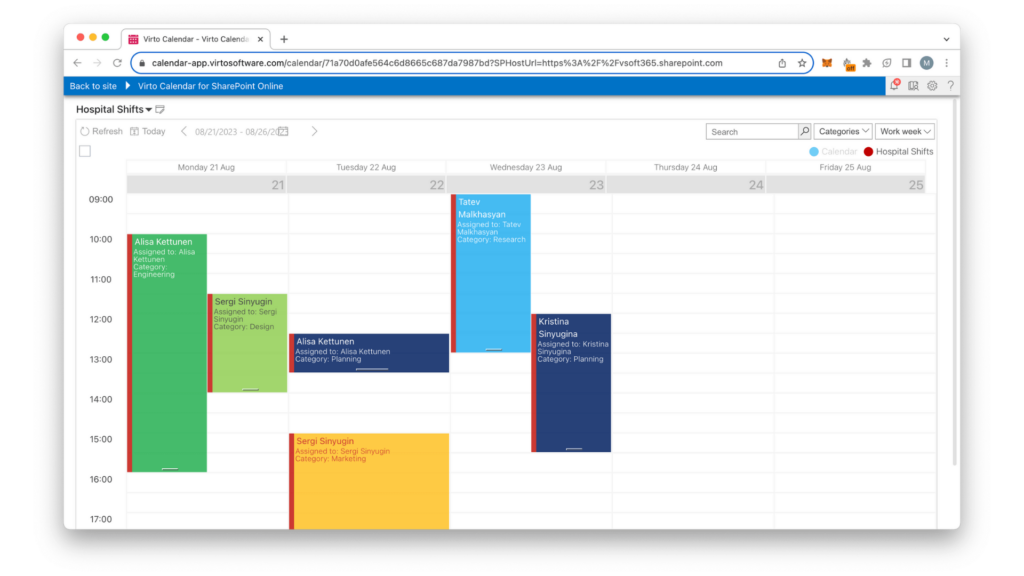 Virto Calendar color-coding