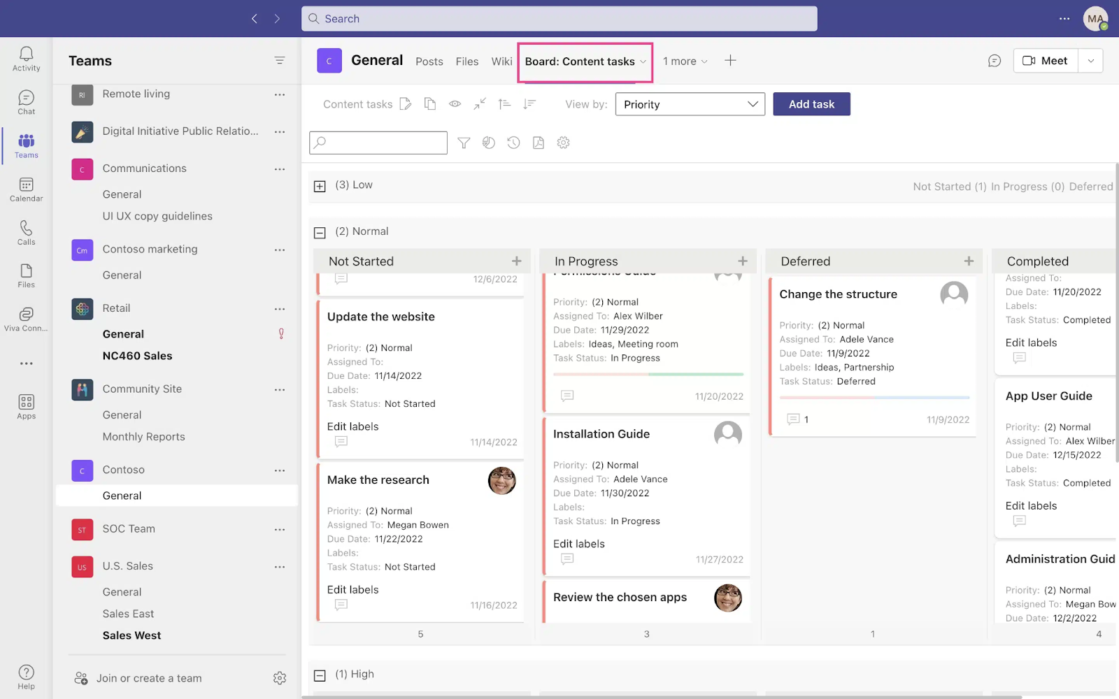 Virto Kanban board in Teams