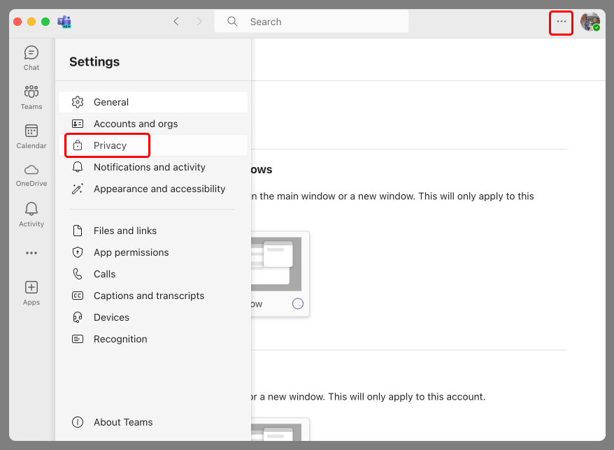 Click on “&mdash;” and choose “Privacy” in “Settings” to your left.