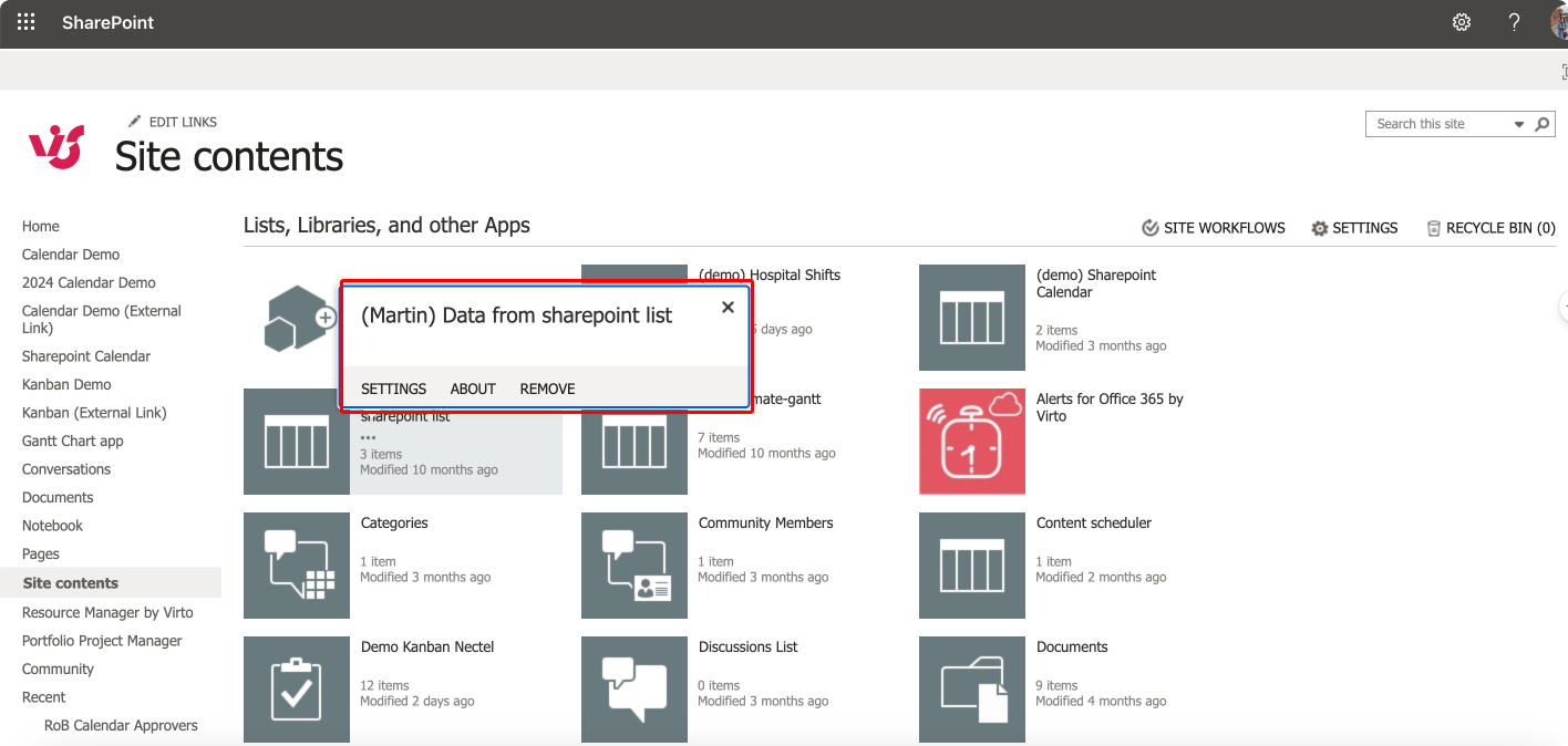 Accessing settings for a list.