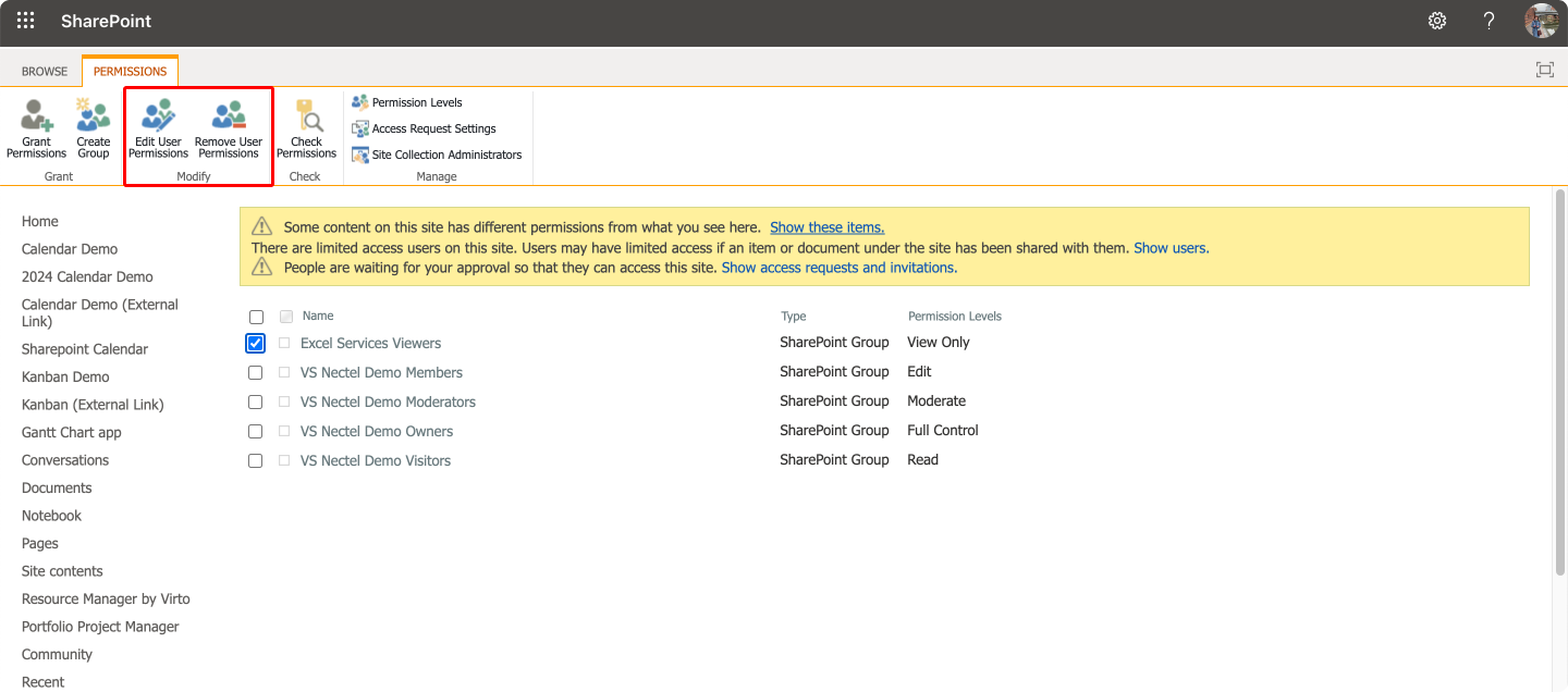 Editing and removing user permissions in the “Advanced permissions settings”.\u00a0