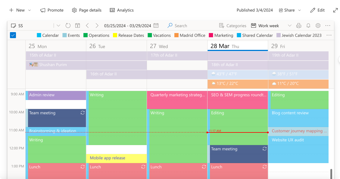 Virto Calendar example project calendar schedule
