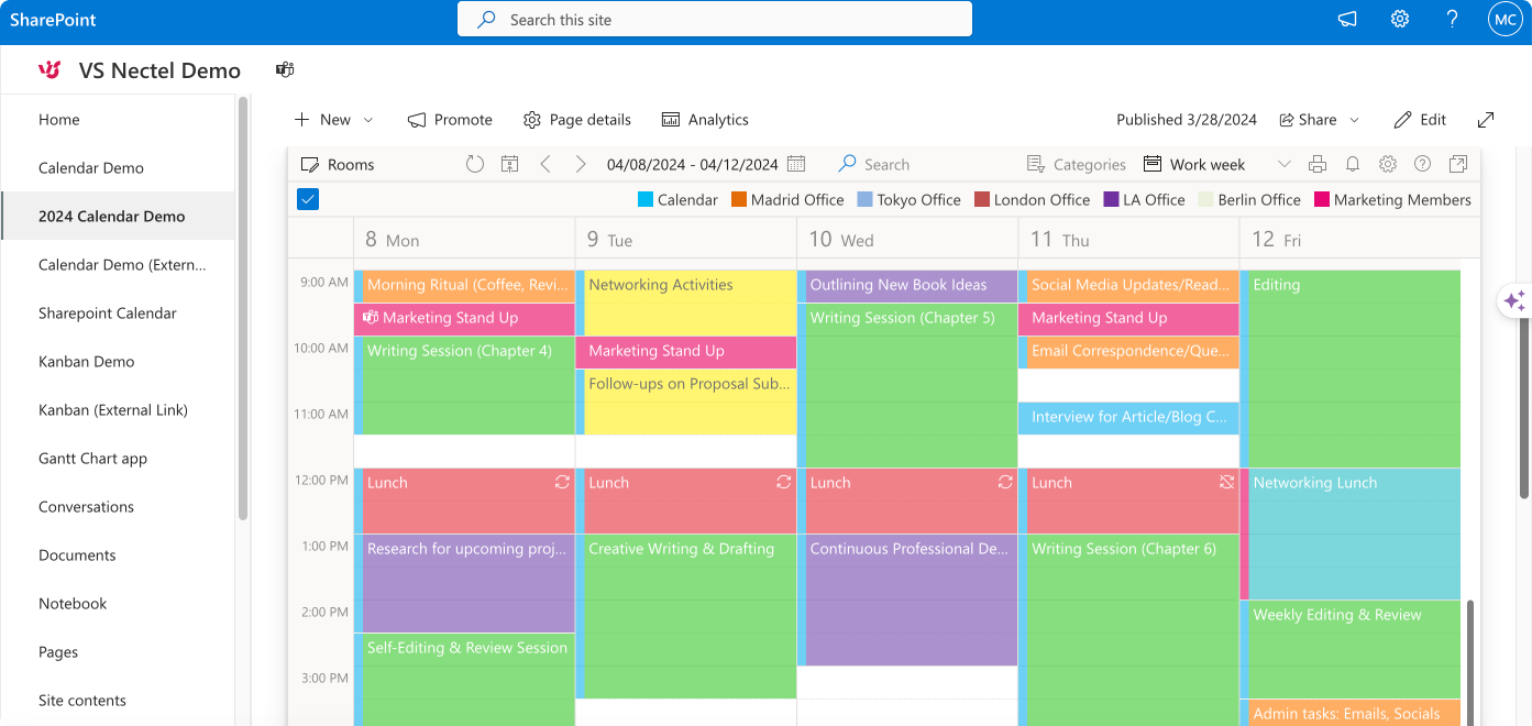 Example schedule in Virto Calendar