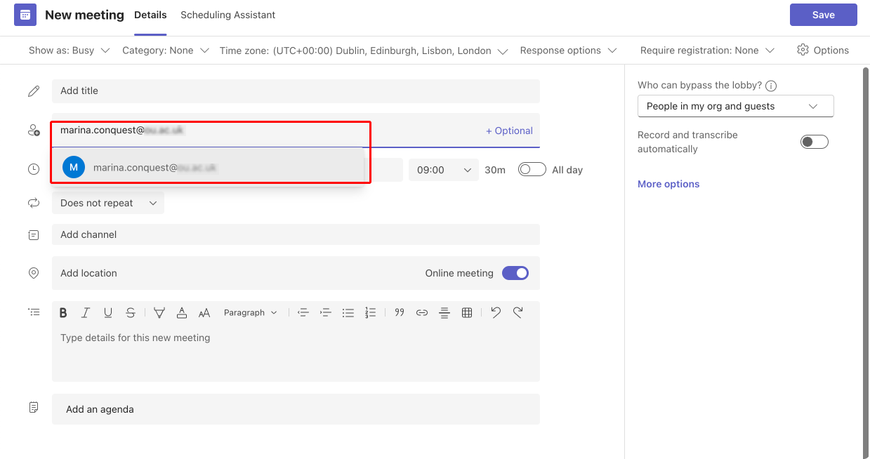 Adding external participants to your meeting.