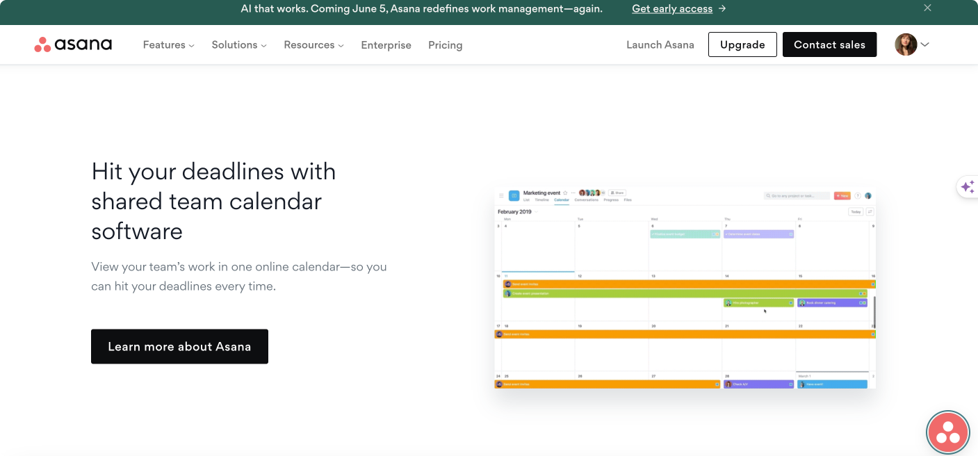 Asana calendar.